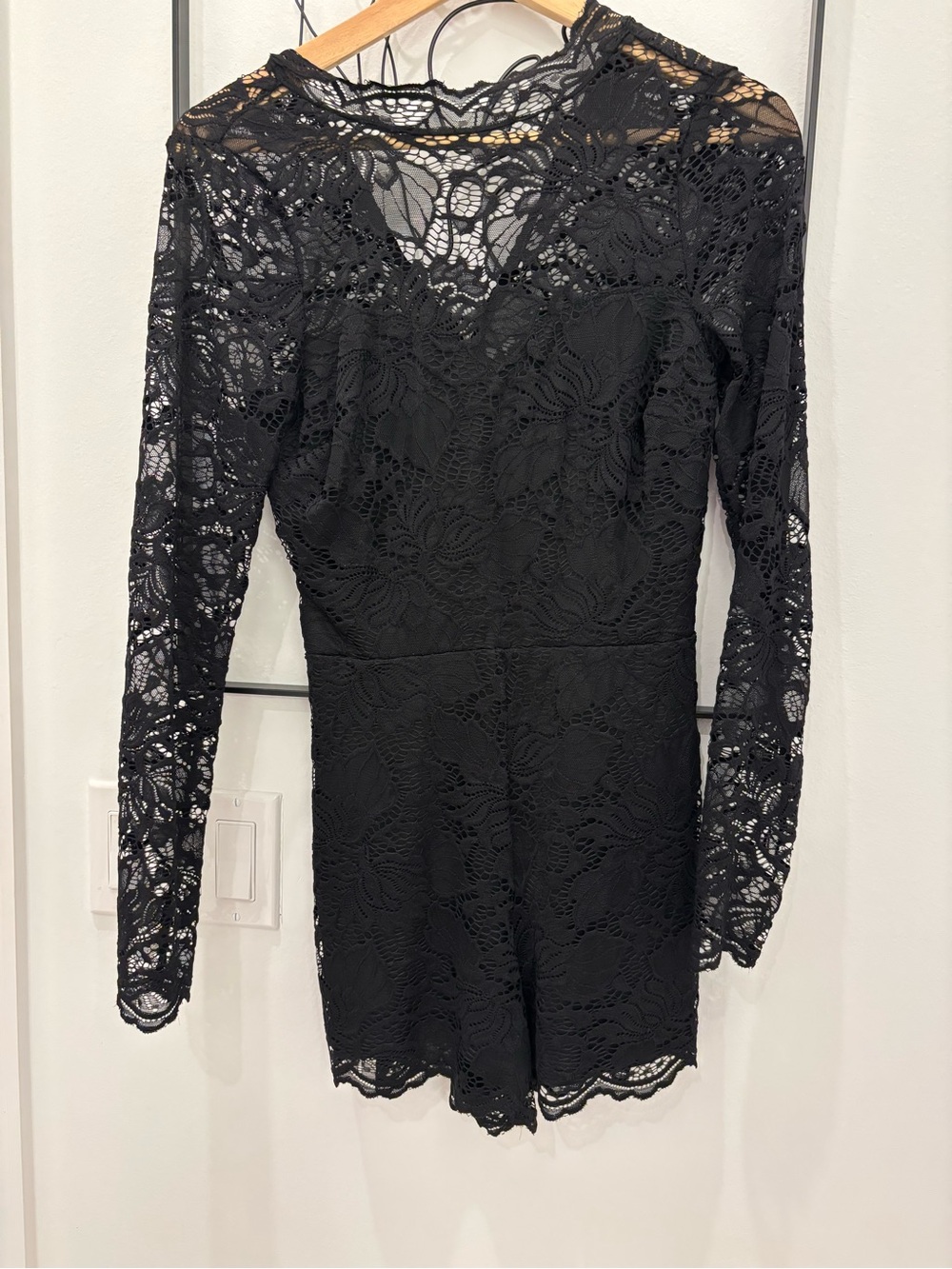 Material Girl Black Lace Long-Sleeve Romper